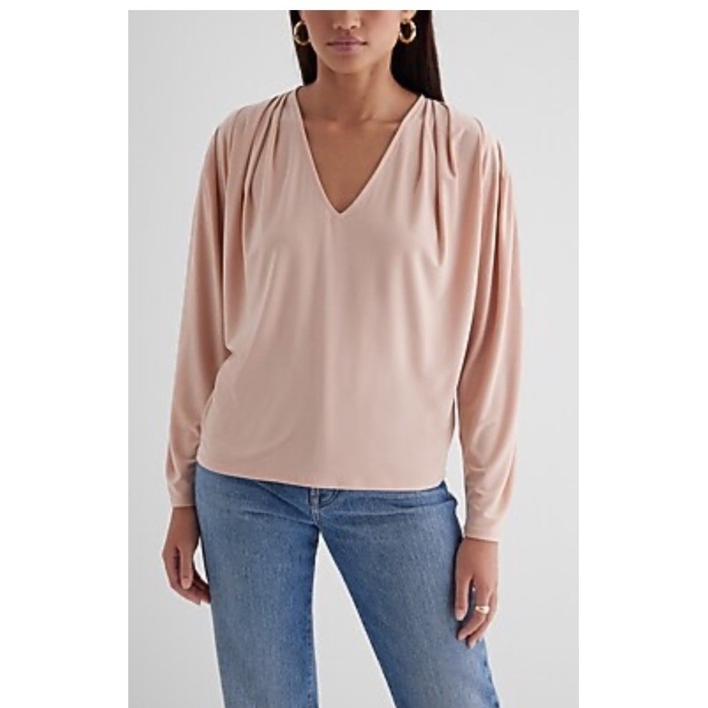 Express Nude Blush Jersey Oversized Flowy V-Neck Tunic Top Dress M NEW